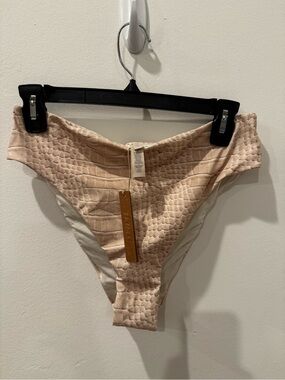 SKIMS Blush Textured High-Waist Bikini Bottoms with Cream Trim